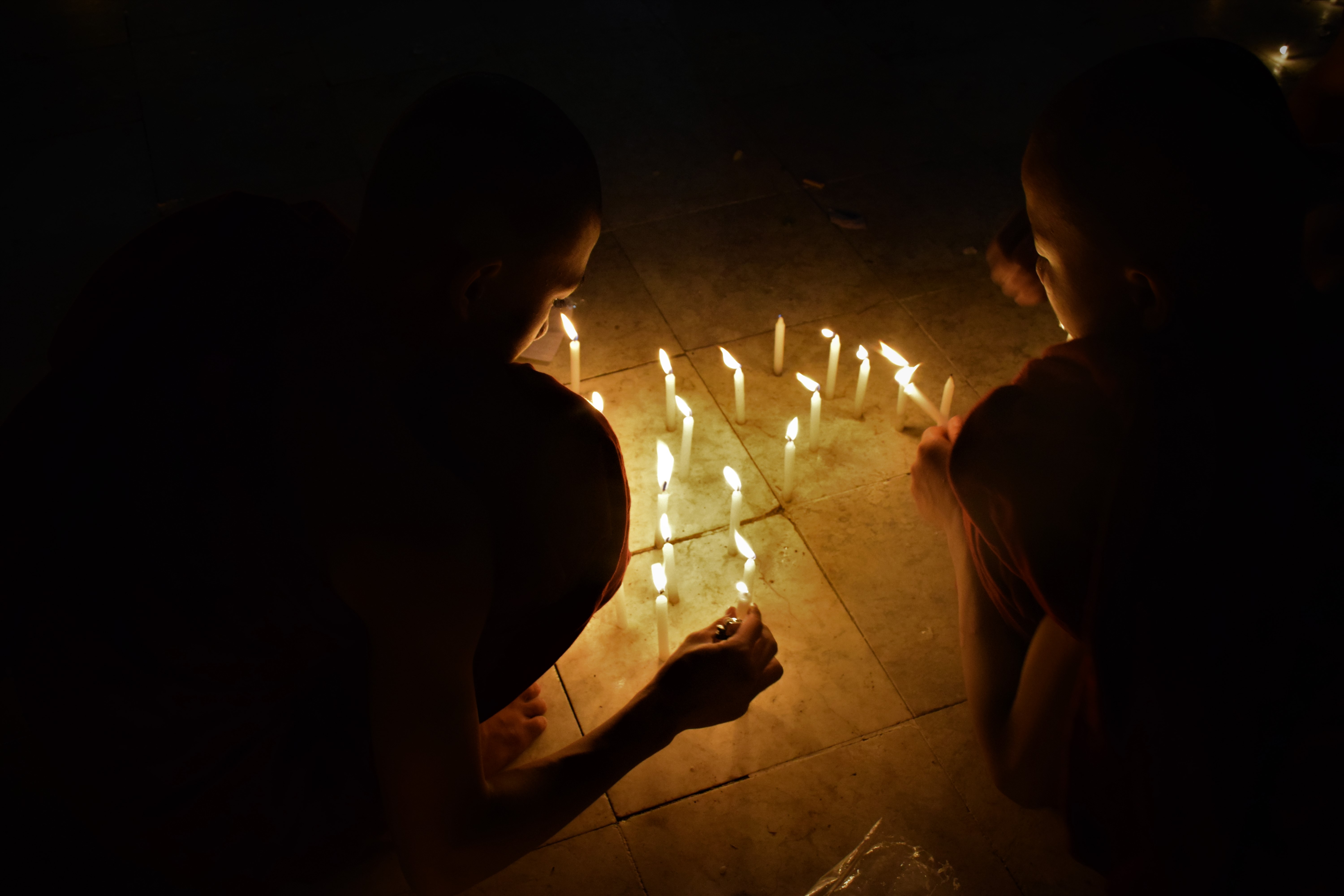 Two novices at lighting festival  Myanmar 